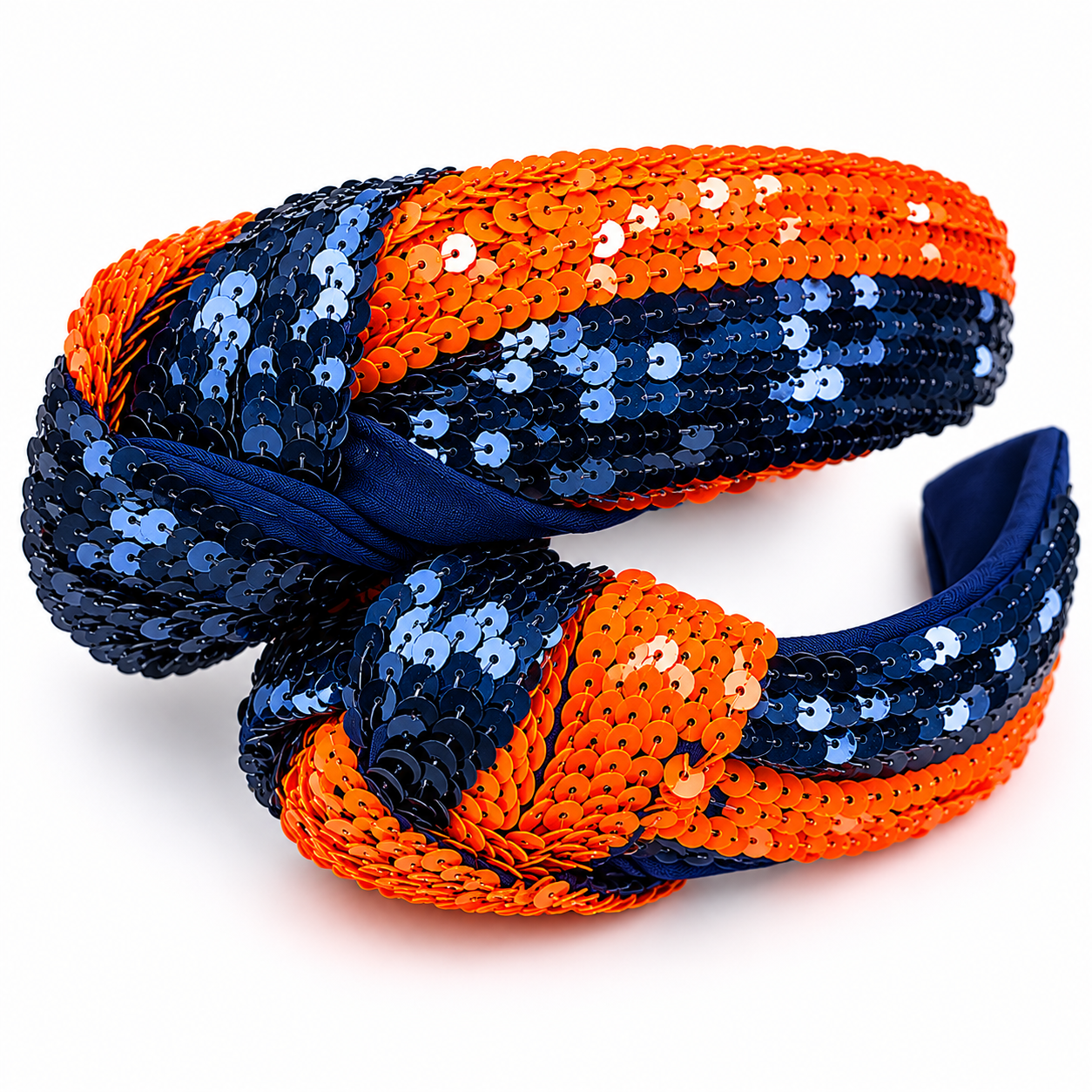 Orange & Navy Sequin Knot Headband